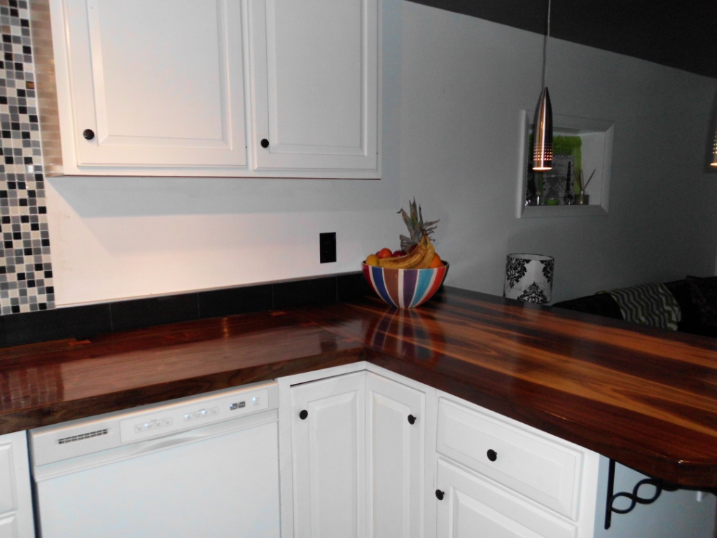Kitchen Remodel custom counter top cabinets tile wooden walnut track lights plumbing electrical